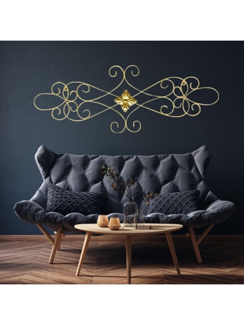 Scrolled Metal Wall Art Medallion Plaque - Elegant Home Decor for Living Room